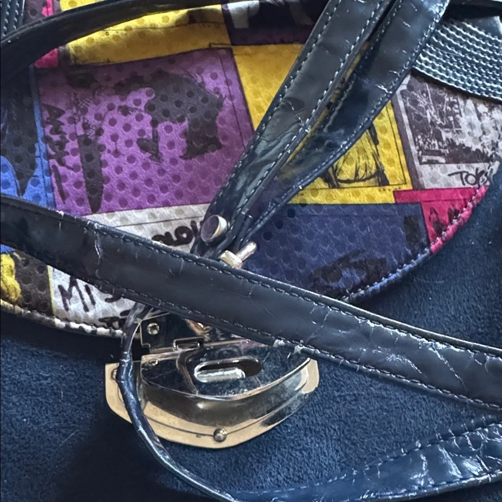 Esbeda Pop Art Blue & Multicolor Crossbody Bag flap faux‎ suede faux patent